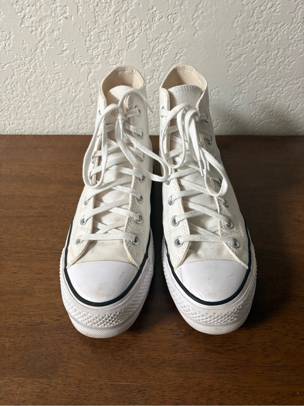 Platform High-Top Canvas Sneakers in Off-White